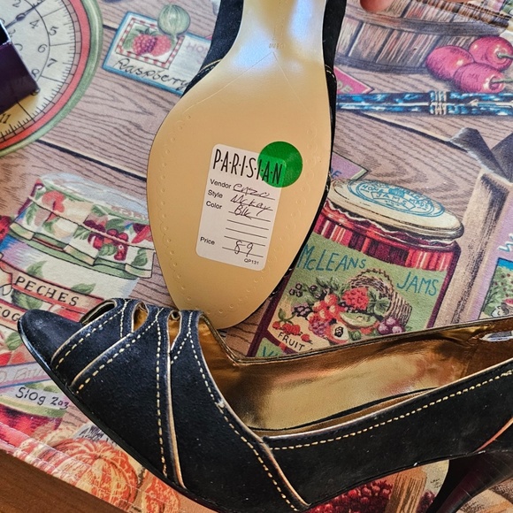 Enzo Angiolini Black and Gold Peep-Toe Heels - Picture 7 of 8